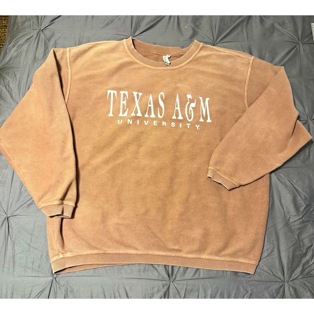 Texas A&M TAMU Aggie Champagne Pink Corduroy Pullover Sweatshirt Women's XL